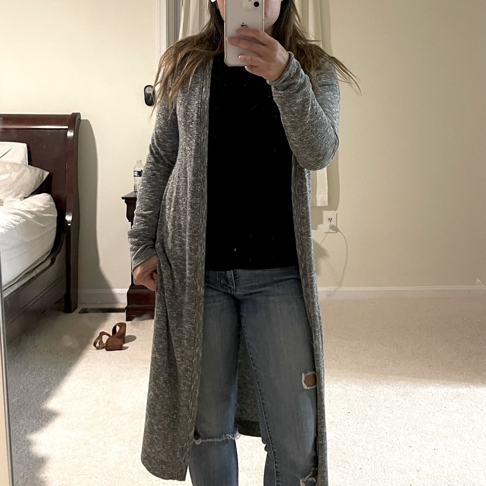 Gray Long Light Cardigan with Side Slits Size SP
